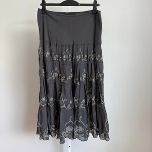 Jones New‎ York Woman Steel Gray Silk Embroidered Fairy Maxi Skirt Size 14W NWT